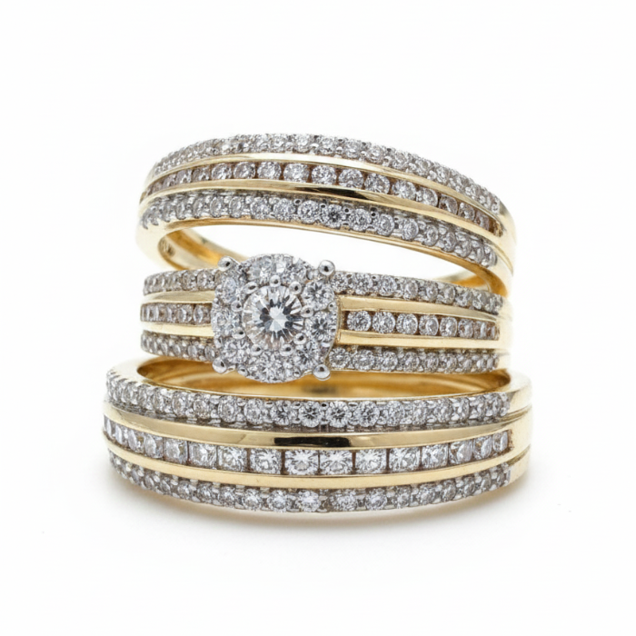 14k Yellow Gold Round Diamond Solitaire Matching Wedding Ring Set 1-1/4 CTW