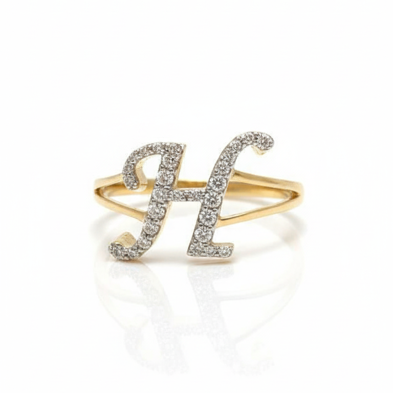 1/4 CTW -DIA NK gift Initial "H" Ladies Ring 14K Yellow Gold santos perfumes y diamantes