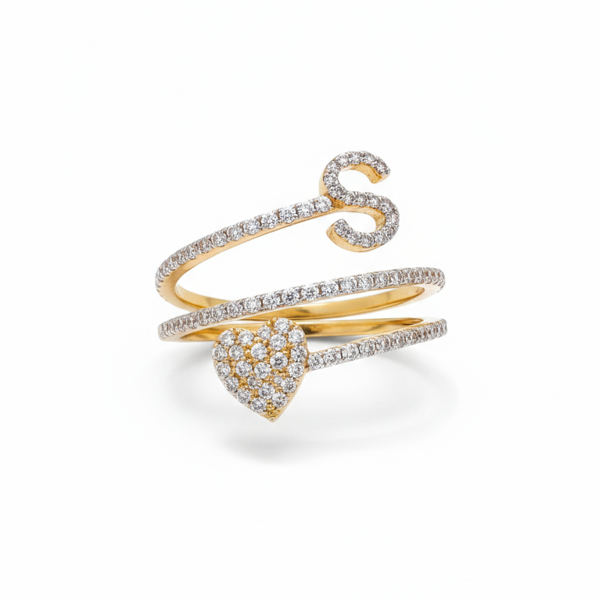 3/8 CTW NAT DIA Gift Inicial "S" Heart Ladies Ring 14k Yellow Gold santos perfumes y diamantes