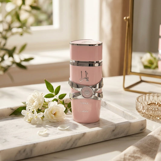 Yara by Lattafa Perfume on luxury marble vanity tray