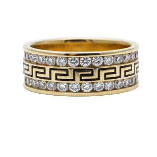 14k Yellow Gold Round Diamond Double Row Grecco Greek Key Wedding Band 1 CT-Santos