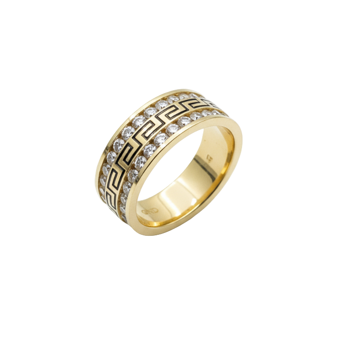 14k Yellow Gold Round Diamond Double Row Grecco Greek Key Wedding Band 1 CT