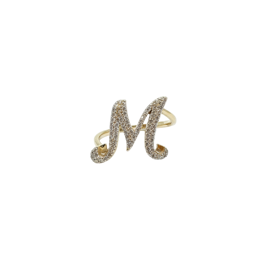 1/4 CTW -NAT DIA NK Gift Initial "M" Ring 14K Yellow Gold santos perfumes y diamantes