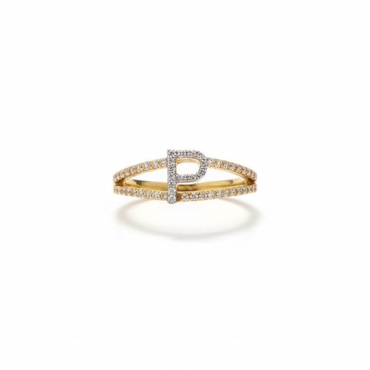 1/4 CTW NAT DÍA NK Gift Inicial “P” Ladies Ring 14K Yellow Gold