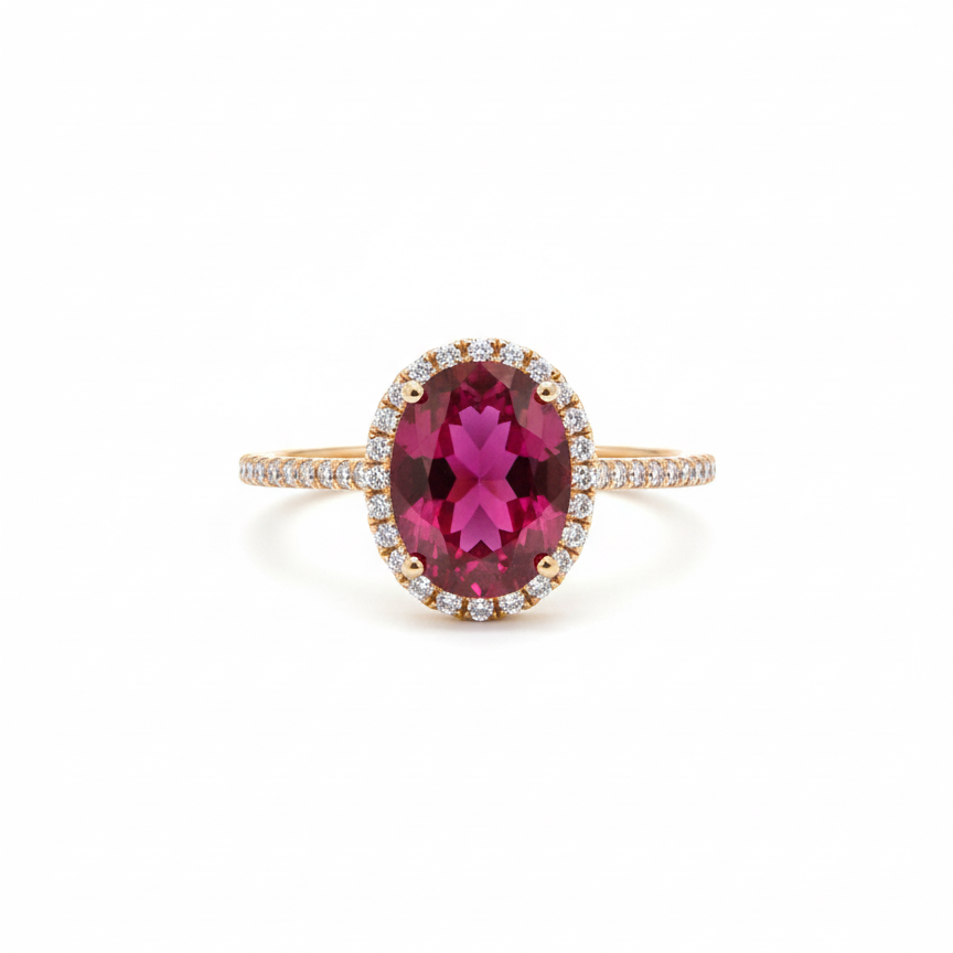 1/5 CTW NAT DIA 8X6 Ruby NAT GEM Ring 14K Gold