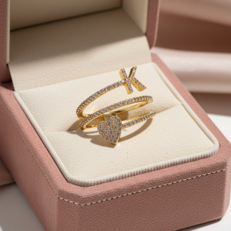 3/8 CTW NAT DÍA Gift Initial “K” Heart Ladies Ring 14K Yellow Gold