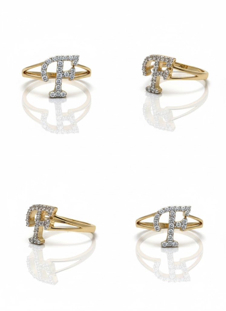 1/6 CTW NAT DÍA Gift Initial “F” Ladies Ring 14k Yellow Gold