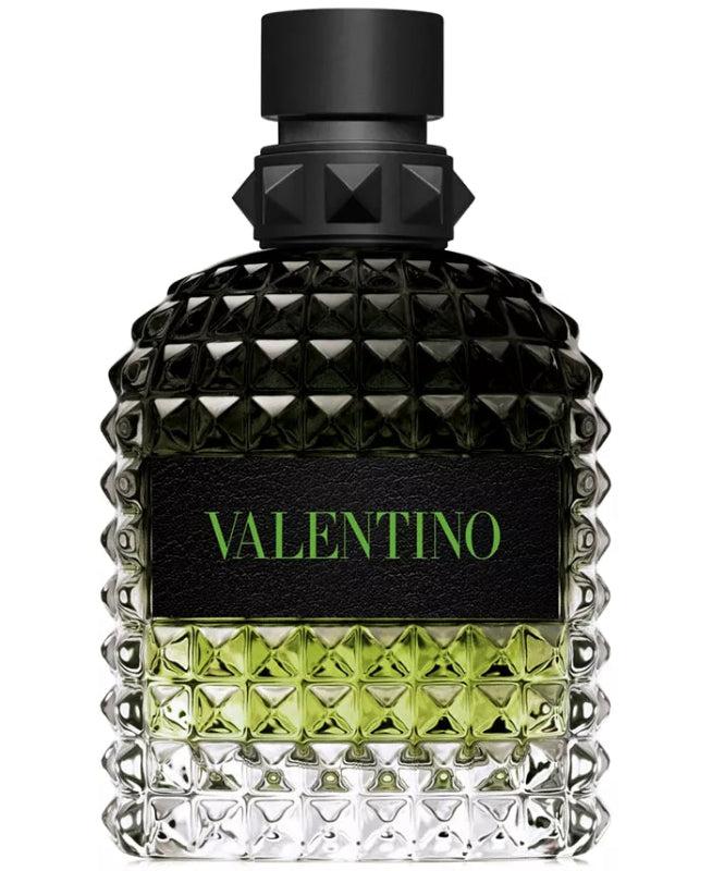 Valentino perfume bottle with geometric design on a white background