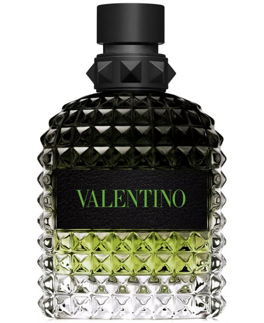 Valentino perfume bottle with geometric design on a white background