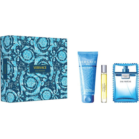 Versace Eau Fraiche Eau de Toilette Gift Set for Men – 100ml Spray, 150ml Shampoo, 10ml Travel Size