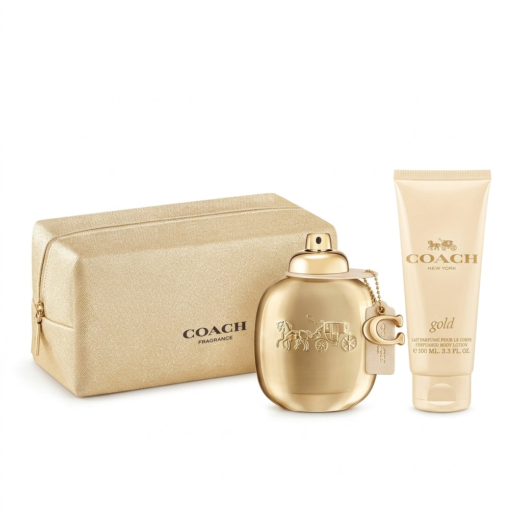 Coach Gold 3-Piece Fragrance Gift Set on pure white background