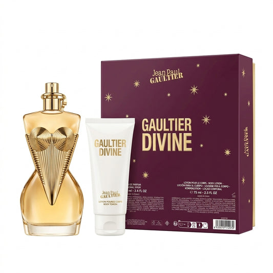 Jean Paul Gaultier Divine Eau de Parfum 100ml and Body Lotion 75ml Gift Set on White Background