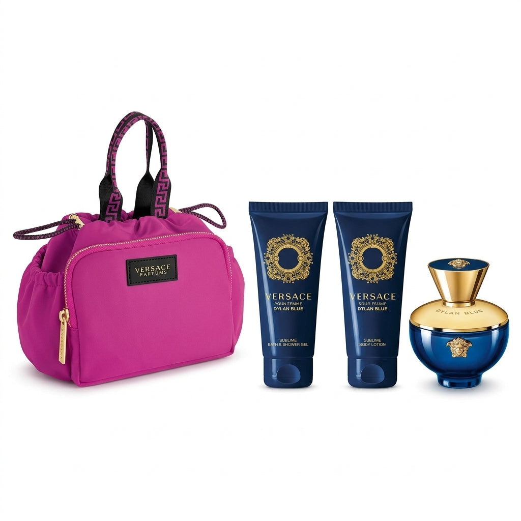 Versace Pour Femme Dylan Blue 4-Piece Gift Set on pure white background