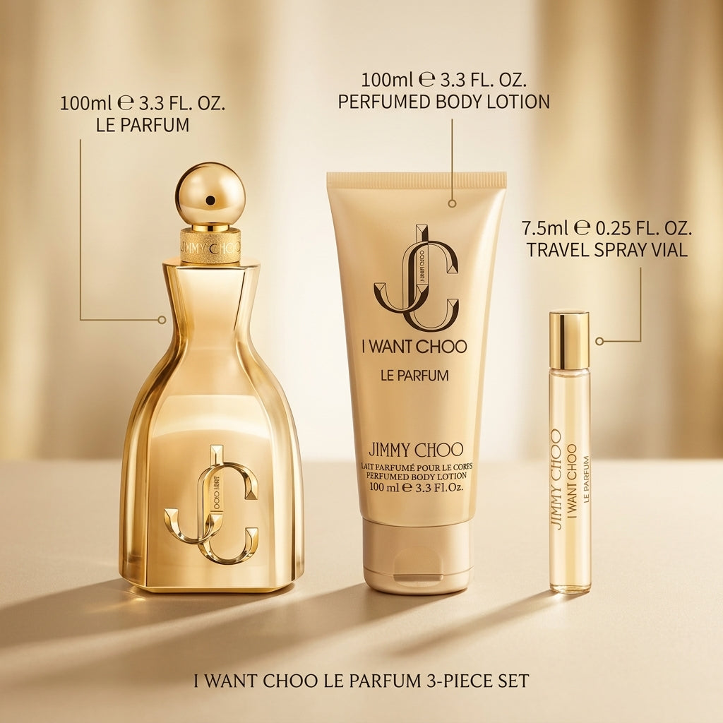 Jimmy Choo I Want Choo Le Parfum 3-piece set breakdown feature view