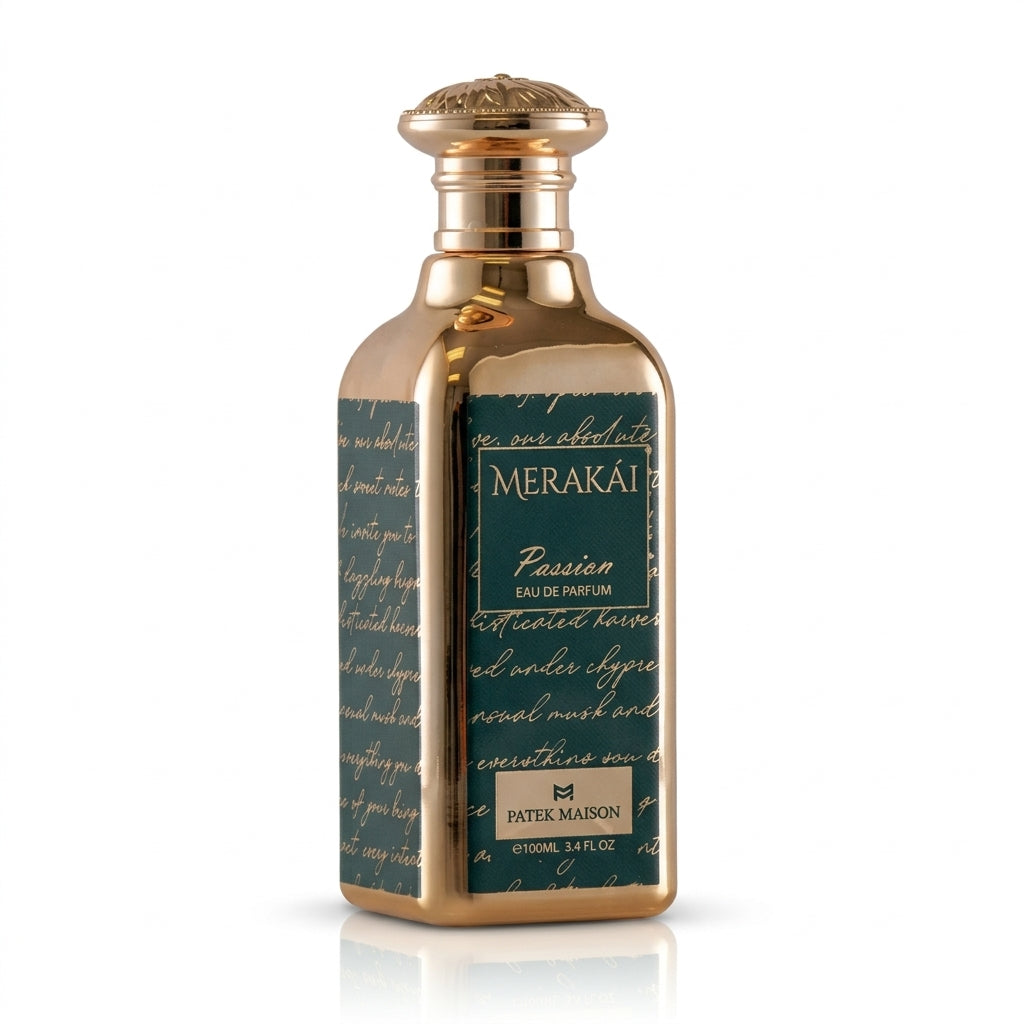 Patek Maison Merakái Passion Eau de Parfum 100ml bottle on pure white studio background