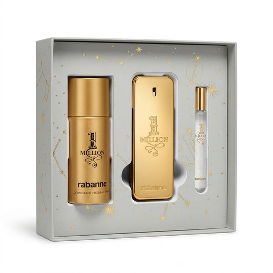 Rabanne 1 Million 3-Piece Men's Gift Set in open celestial presentation box
