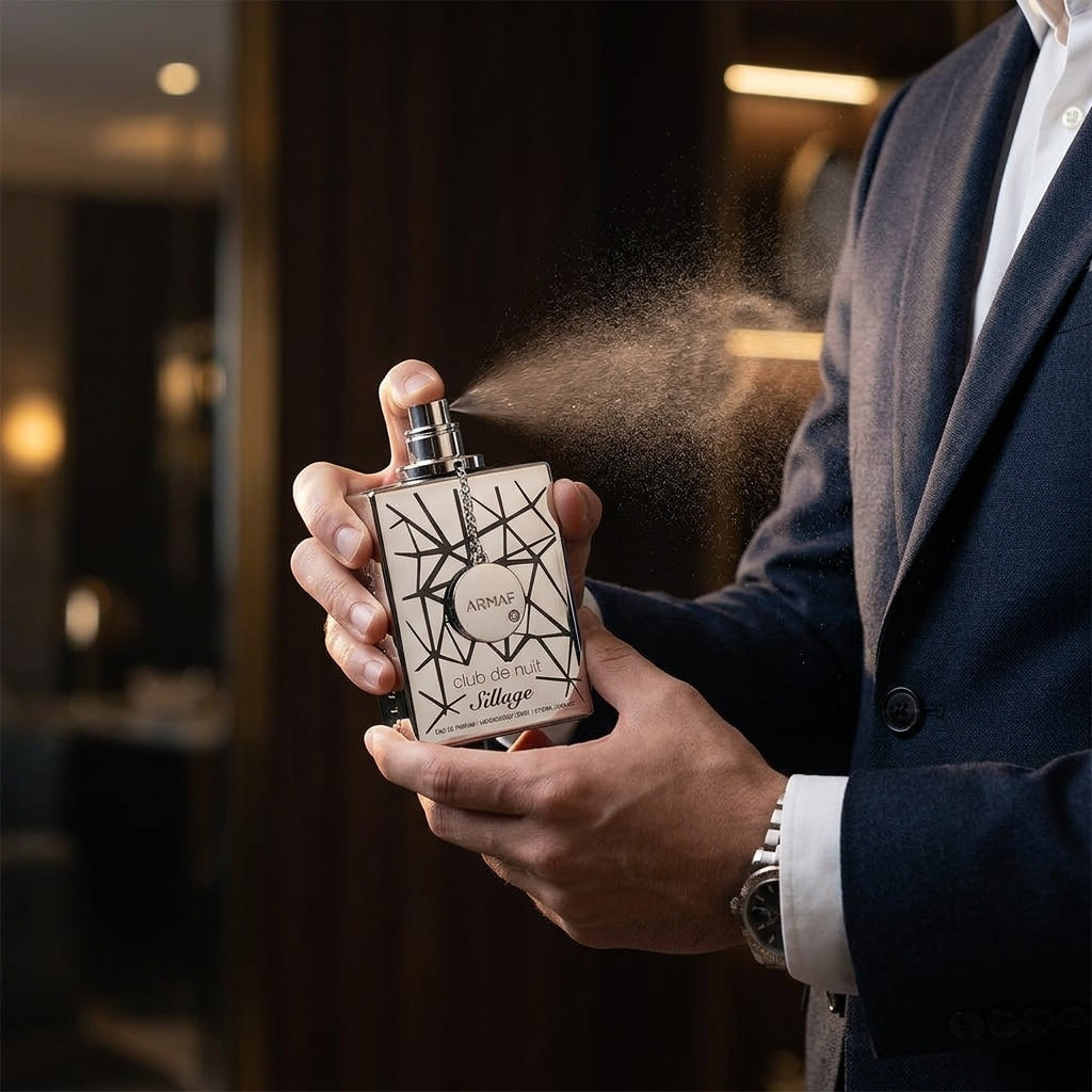 Applying Armaf Club de Nuit Sillage Eau de Parfum fine mist
