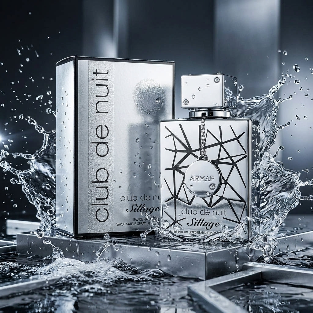 Armaf Club de Nuit Sillage bottle dynamic splash showcase