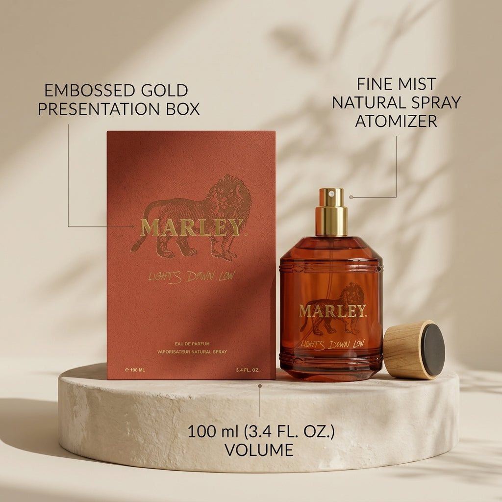 Marley Lights Down Low 100ml Eau De Parfum feature callout graphic
